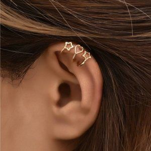 5 for $25 Gold Color Star & Heart Ear Cuff Set